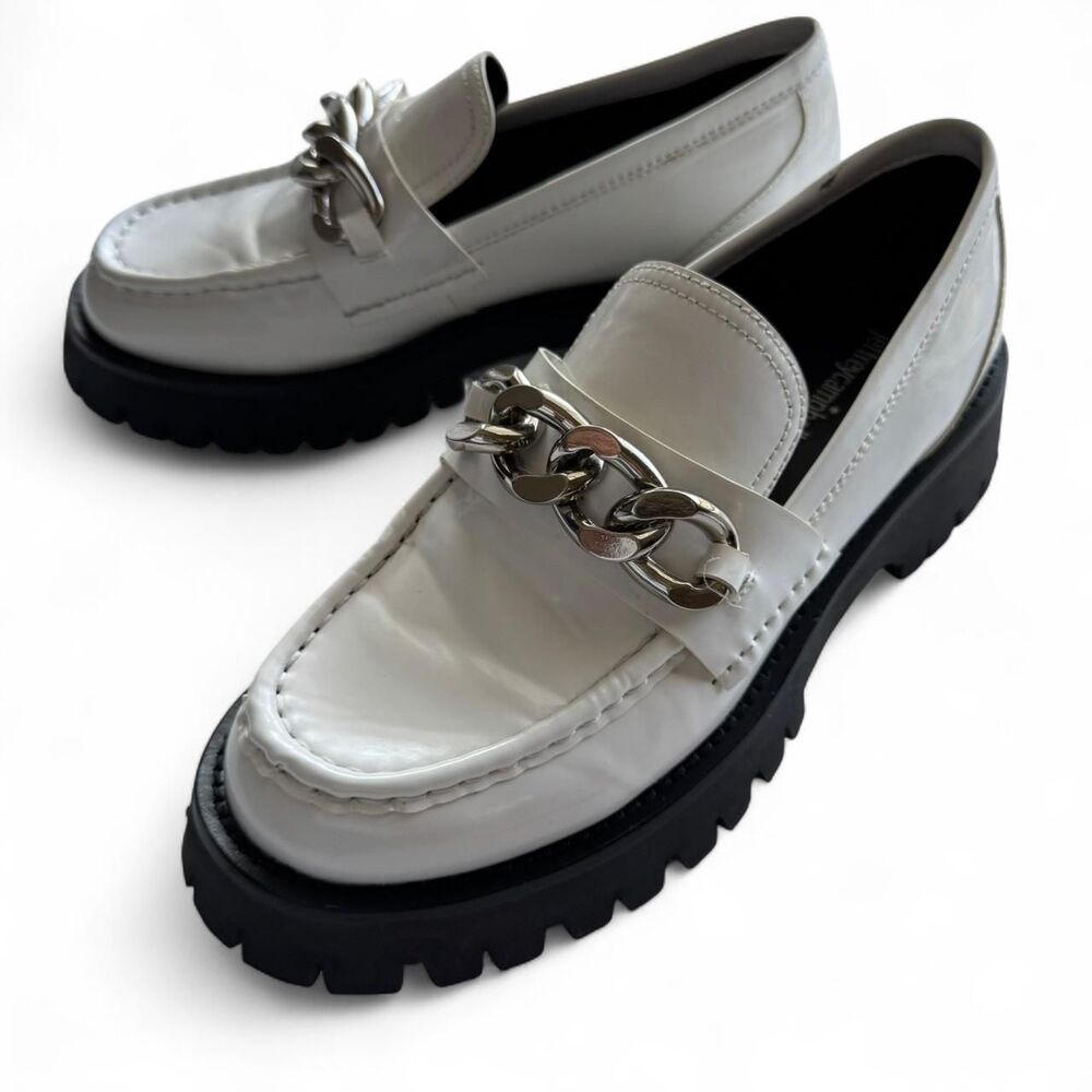 Jeffrey Campbell White glossy ‘Recess chain Platform Loafer’. Punk. Y2k. Grunge